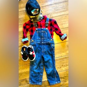 Overalls 2T Old Navy, Shirt is Wonder Nation 3T but fits like a 2T, Cabela’s hat